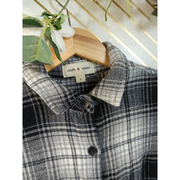 ANTHROPOLOGIE Cloth Stone Women's Plaid Rayon White Black Raw Hem Size Small - Picture 4 of 6